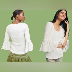 🔥ANTHROPOLOGIE! FOSTER BELL TOP! GORGEOUS IVORY, 3/4 BELL SLEEVES! BOHO!